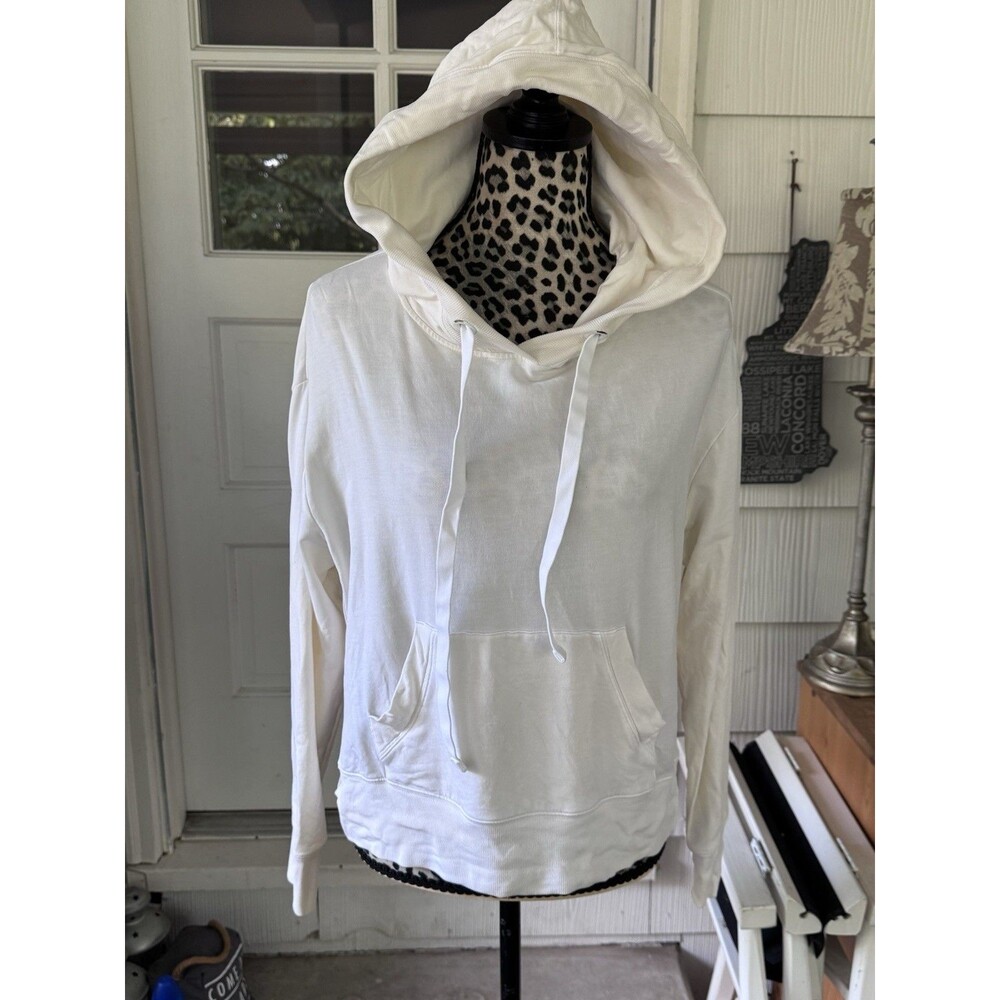 Athleta Yogi High Low Oversized White Hoodie Yoga Hooded Sweatshirt Sz S Flaw